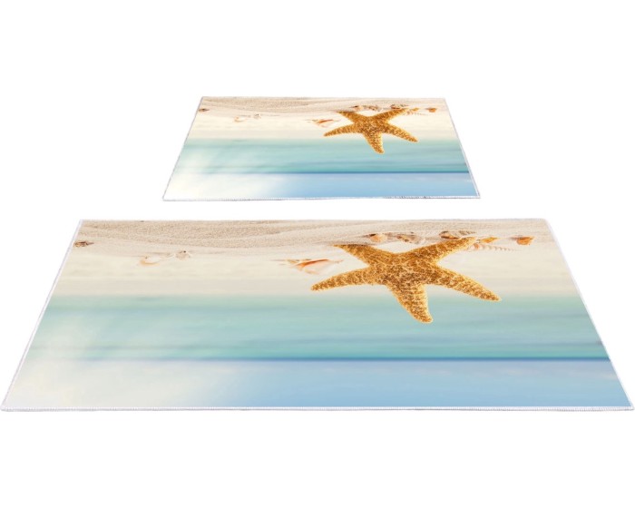 Sada 2 kusů koupelnových předložek Starfish modrá/béžová