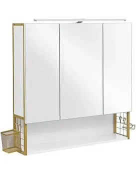 Koupelnová zrcadlová skříňka s osvětlením Vasagle Bake bílá/khaki