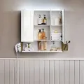 Koupelnová zrcadlová skříňka s osvětlením Vasagle Bake bílá/khaki