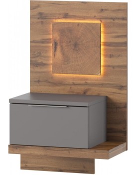 Závěsný noční stolek Livorno 69 s LED osvětlením pravý dub Wotan/šedý