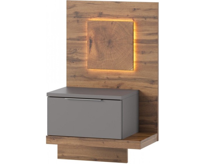 Závěsný noční stolek Livorno 69 s LED osvětlením pravý dub Wotan/šedý