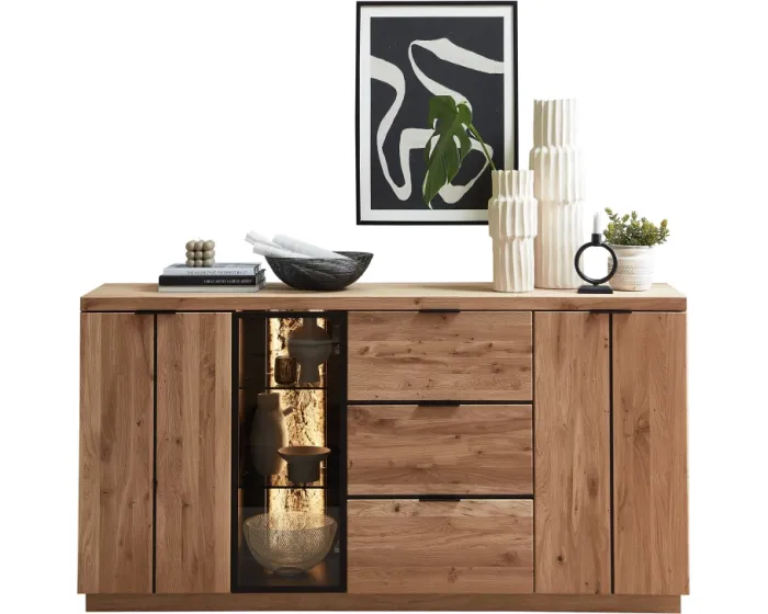 Komoda Napoli 20 s LED osvětlením 180 cm z masivu dub Bianco