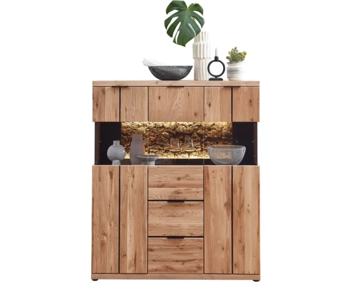 Komoda Napoli 22 s LED osvětlením 121 cm z masivu dub Bianco