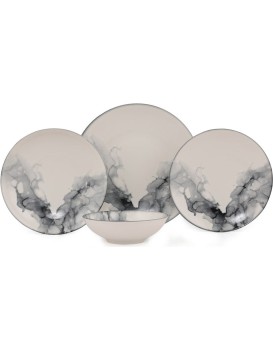 Porcelánová jídelní sada 24 ks talířů Shadow bílá/černá