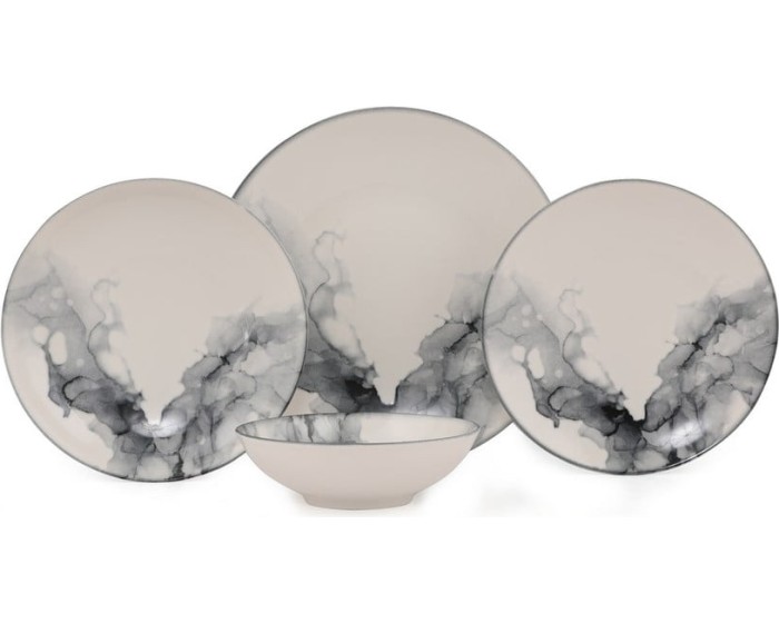 Porcelánová jídelní sada 24 ks talířů Shadow bílá/černá
