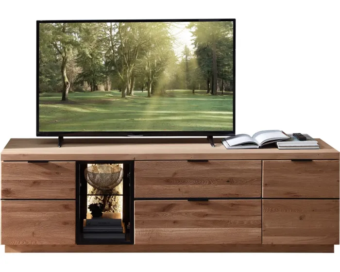 TV stolek Napoli 31 s LED osvětlením 200 cm z masivu dub Bianco