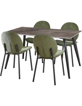Jídelní set Wicklow 140 cm šedý mramor/zelený