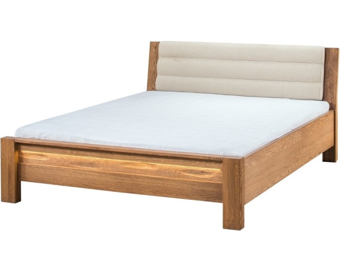 Dvoulůžková postel Velvet II 76 160x200 z masivu s LED osvětlením dub Rustikal/béžová