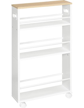Úzký pojízdný kuchyňský regál Vasagle Tonari 45 cm bílý/hnědý
