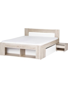 Dvoulůžková postel Milo 08 140/200 s nočními stolky a zásuvkami dub sonoma/bílá