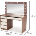 Toaletní stolek HOLLYWOOD 2XL s LED osvětlením 120 cm kašmírový/ořech