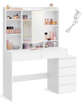 Toaletní stolek Vasagle Ginny 117 cm s LED osvětlením bílý
