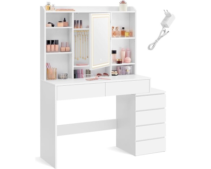 Toaletní stolek Vasagle Ginny 117 cm s LED osvětlením bílý