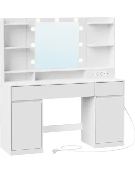 Toaletní stolek s LED osvětlením a nabíjecí stanicí Vasagle Brill 107 cm bílý