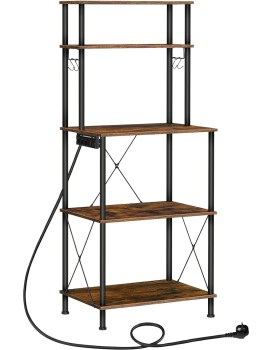 Kuchyňský regál Vasagle Filo 60 cm s vestavěnými zásuvkami černý/hnědý