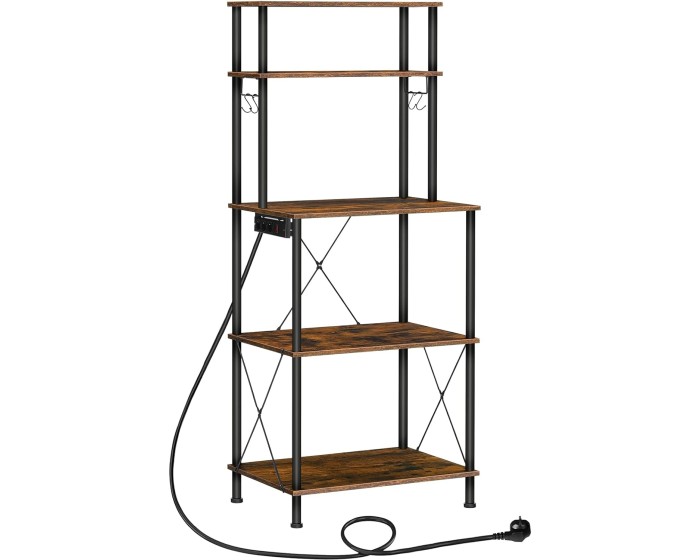 Kuchyňský regál Vasagle Filo 60 cm s vestavěnými zásuvkami černý/hnědý
