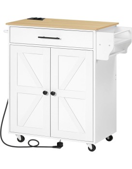 Pojízdný kuchyňský vozík s prodlužovacím kabelem Vasagle Marley 65 cm bílý/dub přírodní