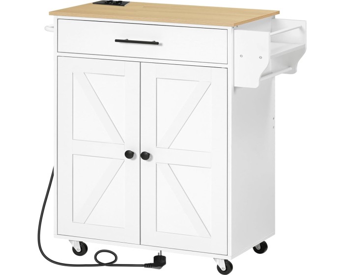 Pojízdný kuchyňský vozík s prodlužovacím kabelem Vasagle Marley 65 cm bílý/dub přírodní