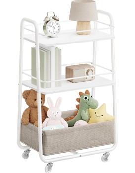 Pojízdný regál Vasagle Lilea s látkovým košem 40 cm bílý/hnědý