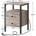 Noční stolek Vasagle Jungo 40 cm s nabíjecí stanicí šedý/černý