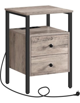 Noční stolek Vasagle Jungo 40 cm s nabíjecí stanicí šedý/černý