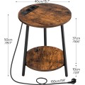 Kulatý odkládací stolek Vasagle Leky 40 cm s nabíjecí stanicí hnědý/černý