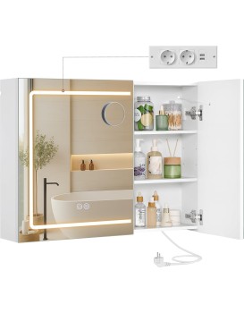 Zrcadlová skříňka s LED osvětlením a nabíjecí stanicí Bjorn 80 cm bílá