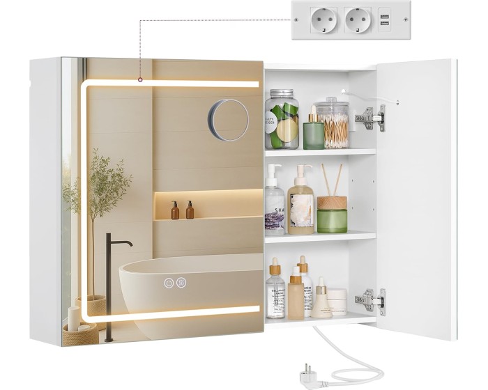 Zrcadlová skříňka s LED osvětlením a nabíjecí stanicí Bjorn 80 cm bílá