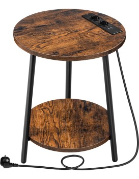Kulatý odkládací stolek Vasagle Leky 40 cm s nabíjecí stanicí hnědý/černý
