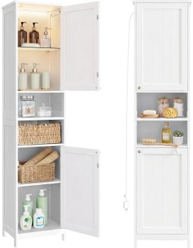 Vysoká koupelnová skříňka s LED osvětlením Vasagle Asmi 40 cm bílá