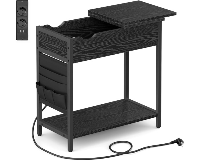 Odkládací stolek Vasagle Laurin s USB porty černý