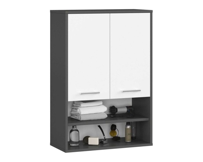 Závěsná koupelnová skříňka Fin W64 2D 64 cm grafit/bílá