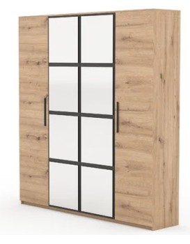 Šatní skříň se zrcadlem Malery 205 cm černá/dub Artisan