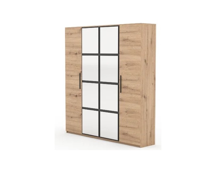 Šatní skříň se zrcadlem Malery 205 cm černá/dub Artisan