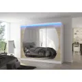 Šatní skříň s posuvnými dveřmi, zrcadlem a LED osvětlením Camb 250 cm bílá/dub Sonoma