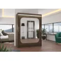 Šatní skříň s posuvnými dveřmi, zrcadlem a LED osvětlením Claver 150 cm Choco