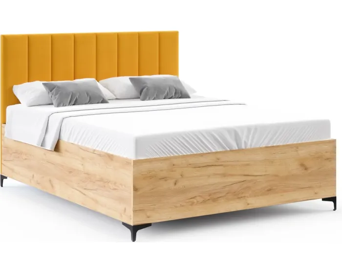 Postel Sierra se zvedacím roštem Paris hořčicově žlutá/dub craft