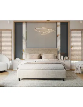 Čalouněná postel Line Plus se zvedacím roštem Nano Velvet písková