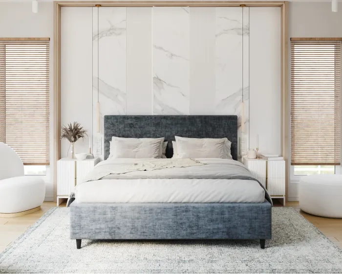 Čalouněná postel Line Plus se zvedacím roštem Nano Velvet modrá