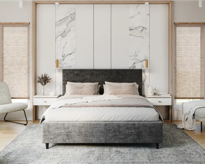 Čalouněná postel Line Plus se zvedacím roštem Nano Velvet grafitově šedá