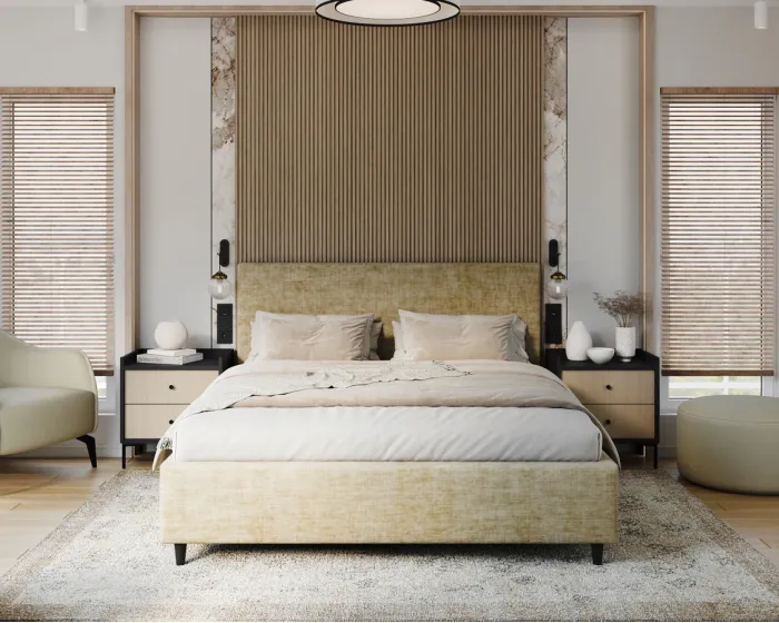 Čalouněná postel Line Plus se zvedacím roštem Nano Velvet světle olivová