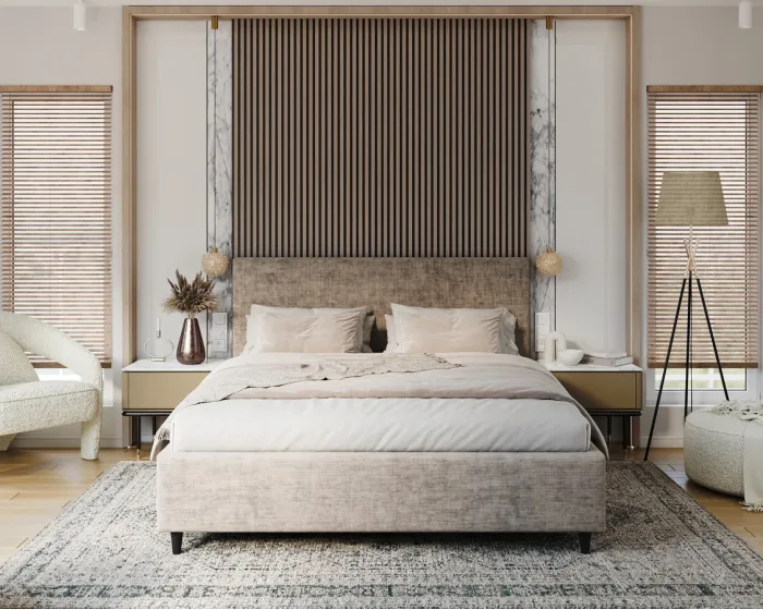 Čalouněná postel Line Plus se zvedacím roštem Nano Velvet taupe