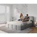 Dvoulůžková čalouněná postel Delicato se zvedacím roštem bouclé Cleo šedá