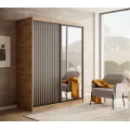 Šatní skříň Deliah s posuvnými dveřmi a zrcadlem 160 cm dub Artisan/černá