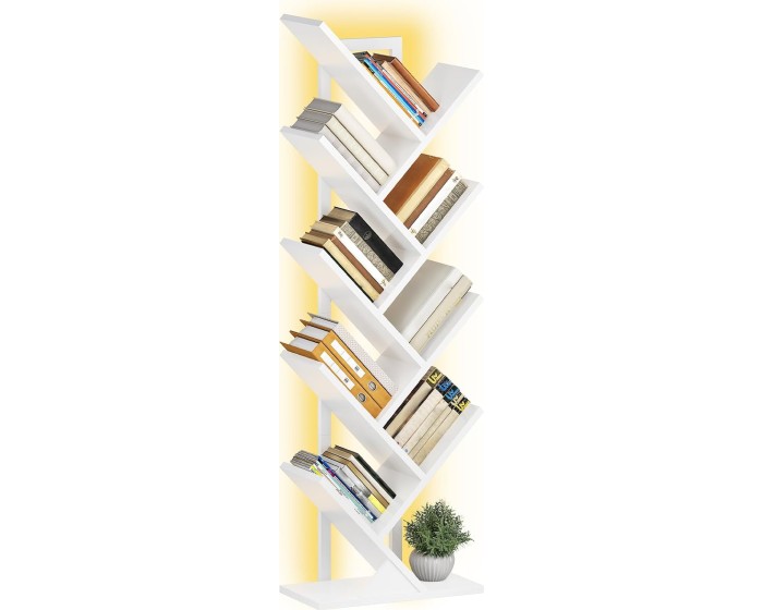 Stromová knihovna s LED osvětlením Vasagle Mergo 116 cm bílá