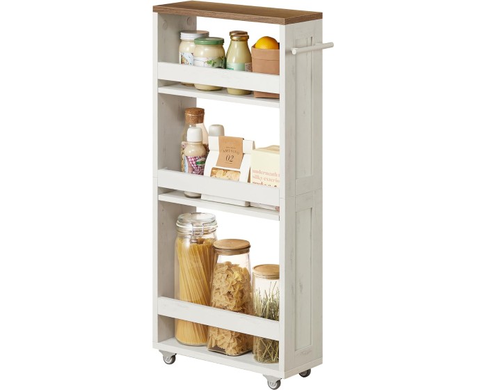 Pojízdný úzký kuchyňský regál Vasagle Hirno 40 cm bílý/hnědý