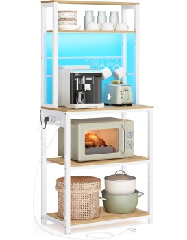 Kuchyňský regál s integrovanou napájecí lištou a LED osvětlením Vasagle Cinty 60 cm bílý/hnědý