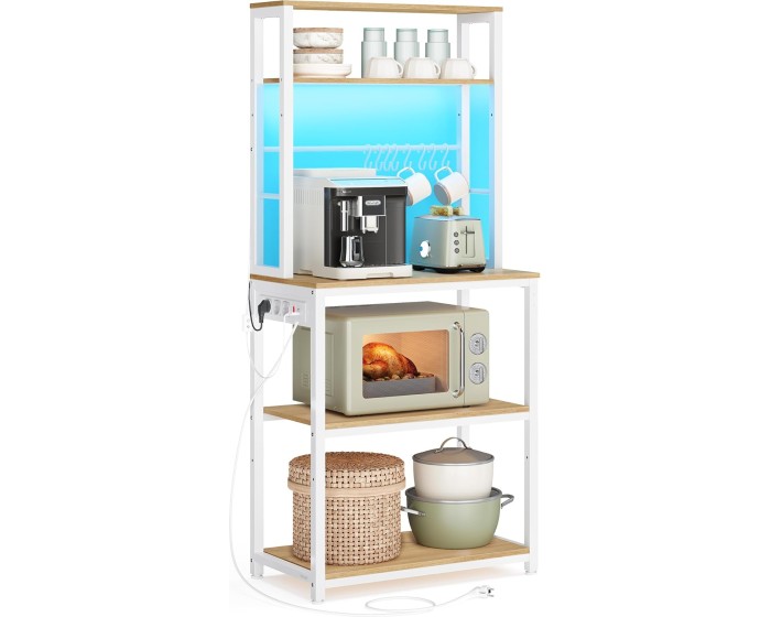 Kuchyňský regál s integrovanou napájecí lištou a LED osvětlením Vasagle Cinty 60 cm bílý/hnědý