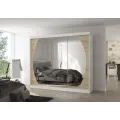 Šatní skříň s posuvnými dveřmi a zrcadlem Camb 250 cm bílá/dub Sonoma