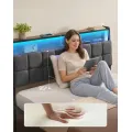 Rám dvoulůžkové postele s nabíjecí stanicí a LED osvětlením Vasagle Domi 140x190 černý/šedý